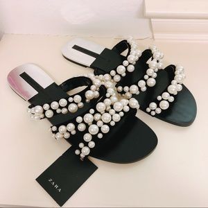 ZARA Pearl Beaded Sandals NWT sz 37